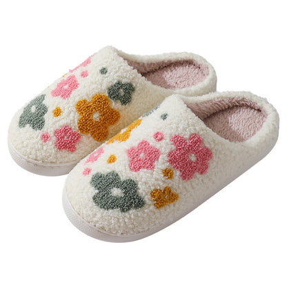 Colourful Floral Cotton Slippers — Warm Indoor House Shoes