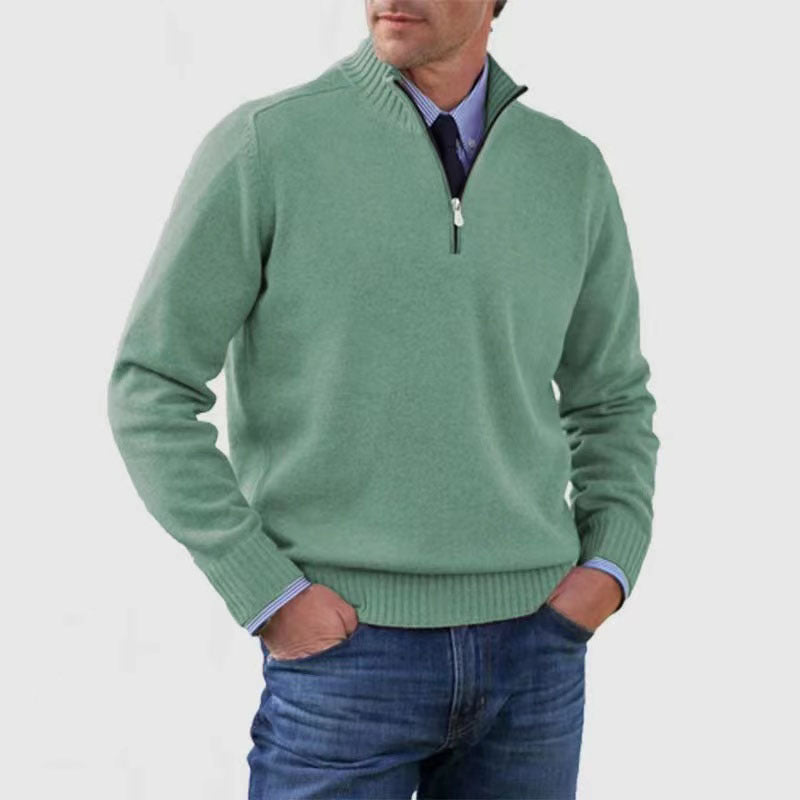 Men's Stand Collar Zip Knitted Sweater — Winter Long Sleeve
