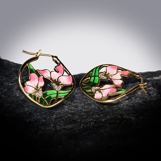 Enamel Painted Epoxy Earrings Silver Flower Earrings Color Matching Earrings