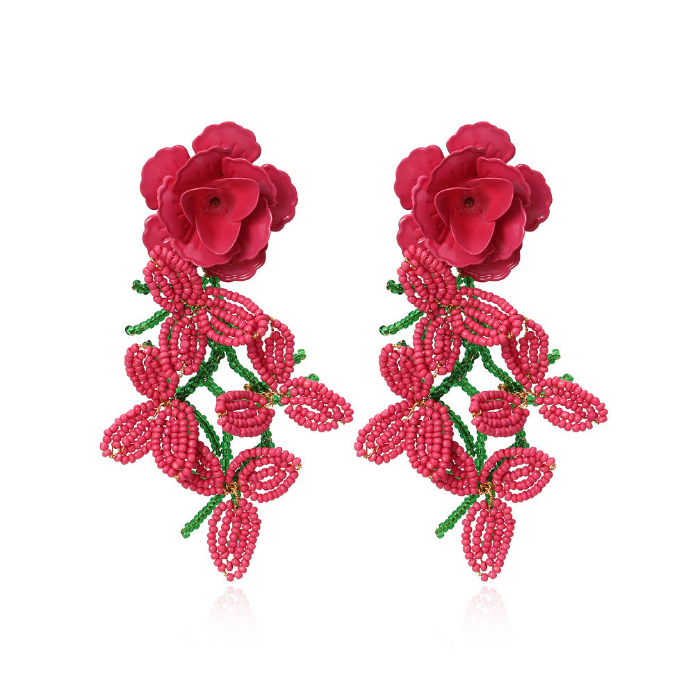 Exaggerated Painted Flower Earrings Female Earrings