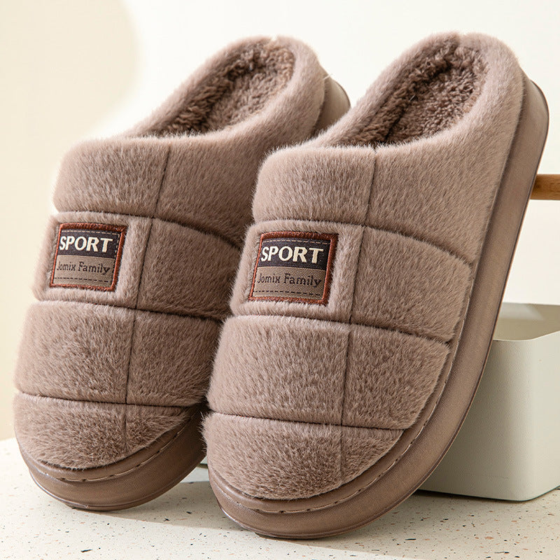 Men's Plaid Cotton Slippers — Thick-soled Non-slip Couple House Shoes