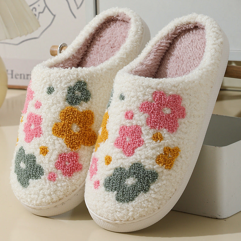 Colourful Floral Cotton Slippers — Warm Indoor House Shoes