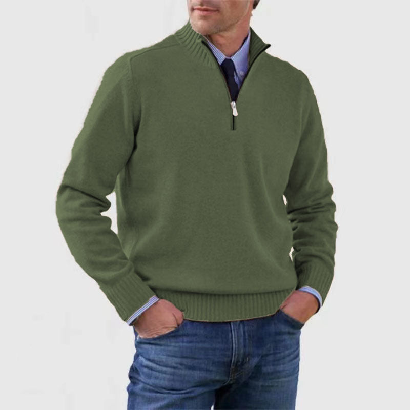Men's Stand Collar Zip Knitted Sweater — Winter Long Sleeve
