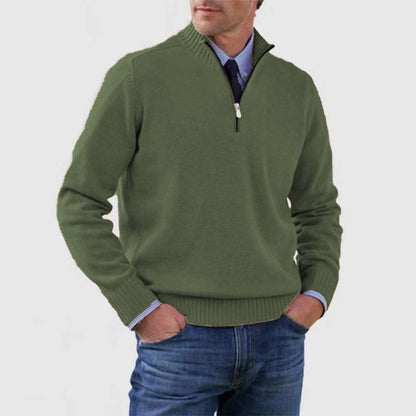 Men's Stand Collar Zip Knitted Sweater — Winter Long Sleeve