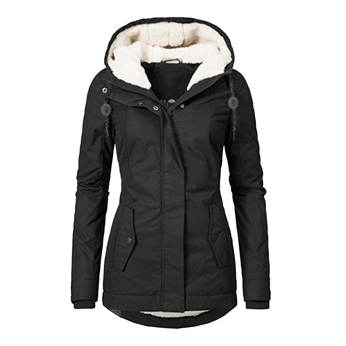 Women's Winter Hooded Fleece Jacket — Zip-up with Pockets