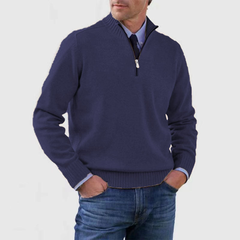 Men's Stand Collar Zip Knitted Sweater — Winter Long Sleeve