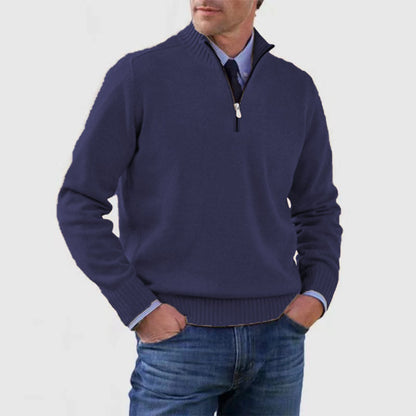 Men's Stand Collar Zip Knitted Sweater — Winter Long Sleeve