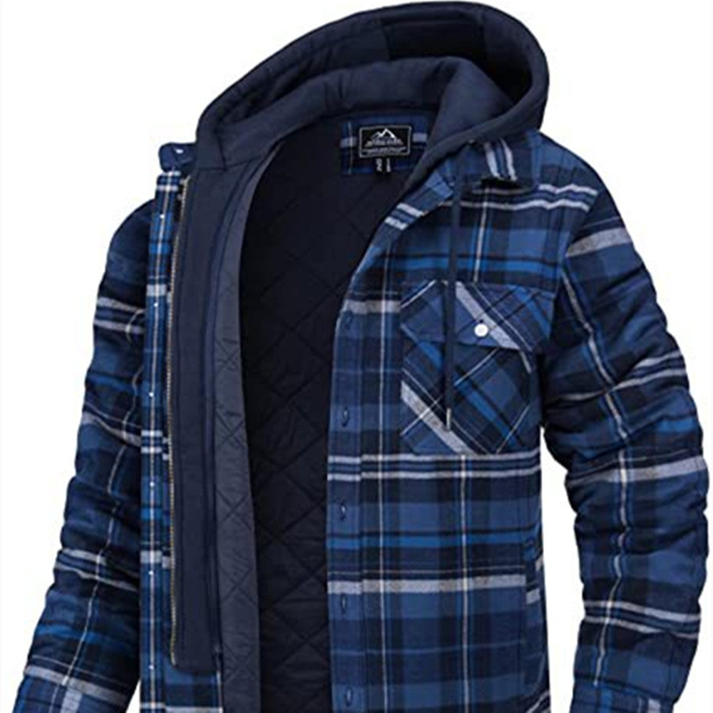 Men's Plaid Hooded Padded Coat — Thick Winter Jacket