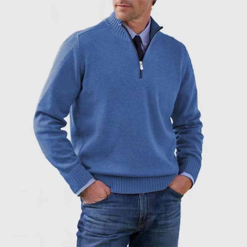 Men's Stand Collar Zip Knitted Sweater — Winter Long Sleeve