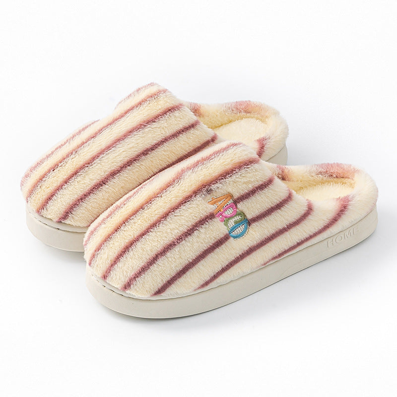 Colourful Vertical Stripe Plush Cotton Slippers