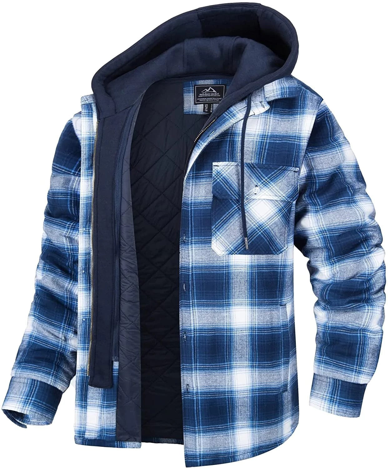 Men's Plaid Hooded Padded Coat — Thick Winter Jacket