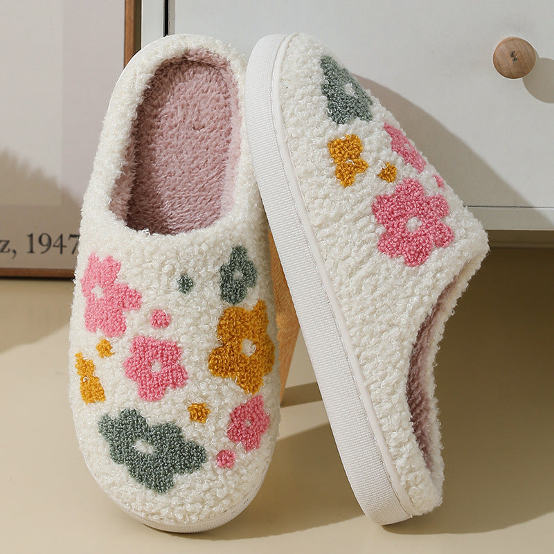Colourful Floral Cotton Slippers — Warm Indoor House Shoes