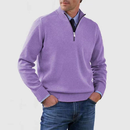 Men's Stand Collar Zip Knitted Sweater — Winter Long Sleeve