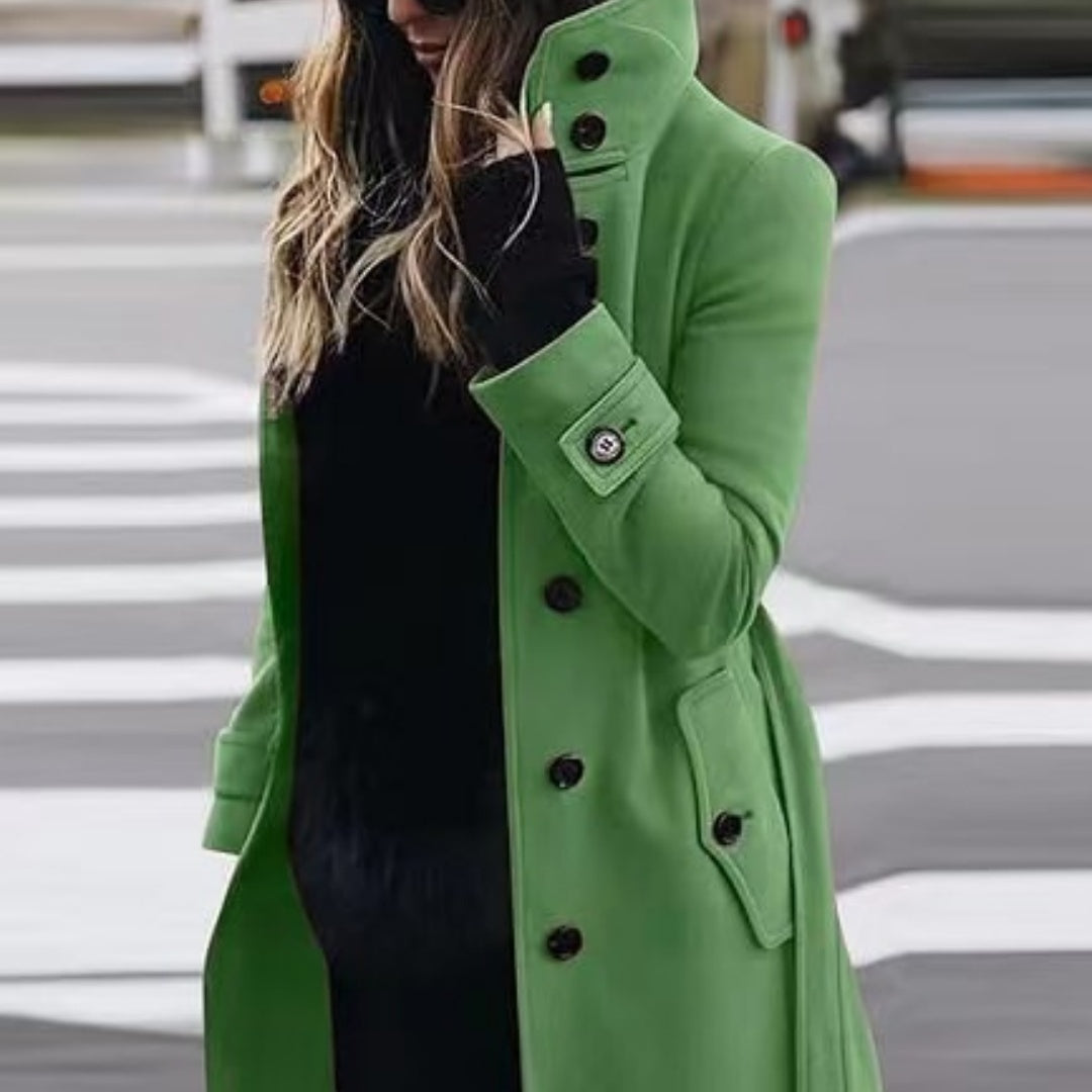 Women's Slim Fit Stand Collar Woolen Cardigan Coat