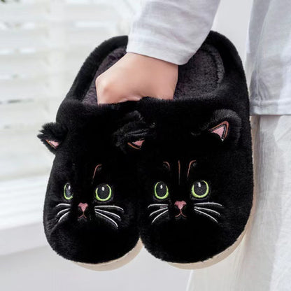 Cute Cat Plush Slippers — Non-slip Couple House Shoes