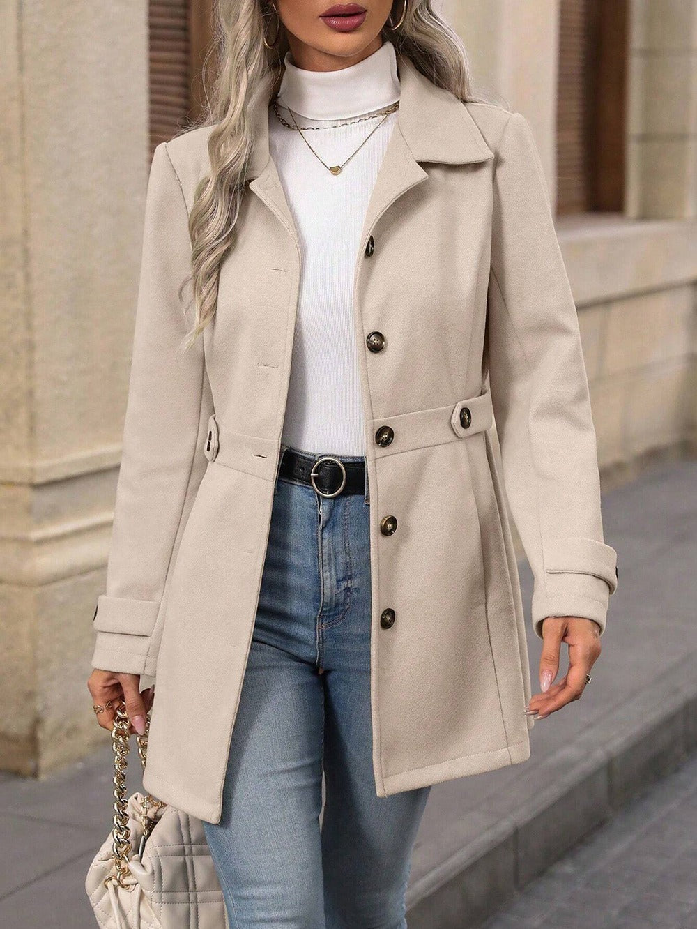 Women's Elegant Single-breasted Woolen Coat
