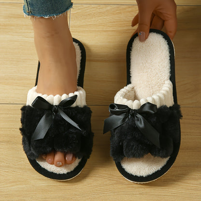 Bow Plush Indoor Slippers — Soft & Cosy House Shoes