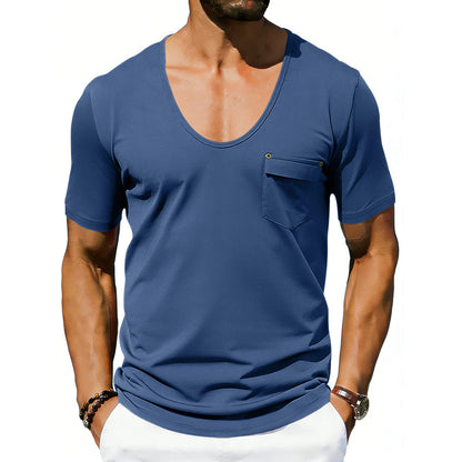 Mens Loose-fitting Casual T-shirt With A Large Collar And Short Sleeves