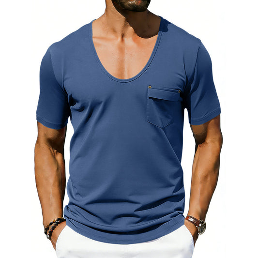 Mens Loose-fitting Casual T-shirt With A Large Collar And Short Sleeves