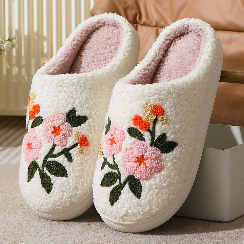 Colourful Floral Cotton Slippers — Warm Indoor House Shoes