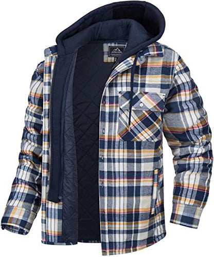 Men's Plaid Hooded Padded Coat — Thick Winter Jacket