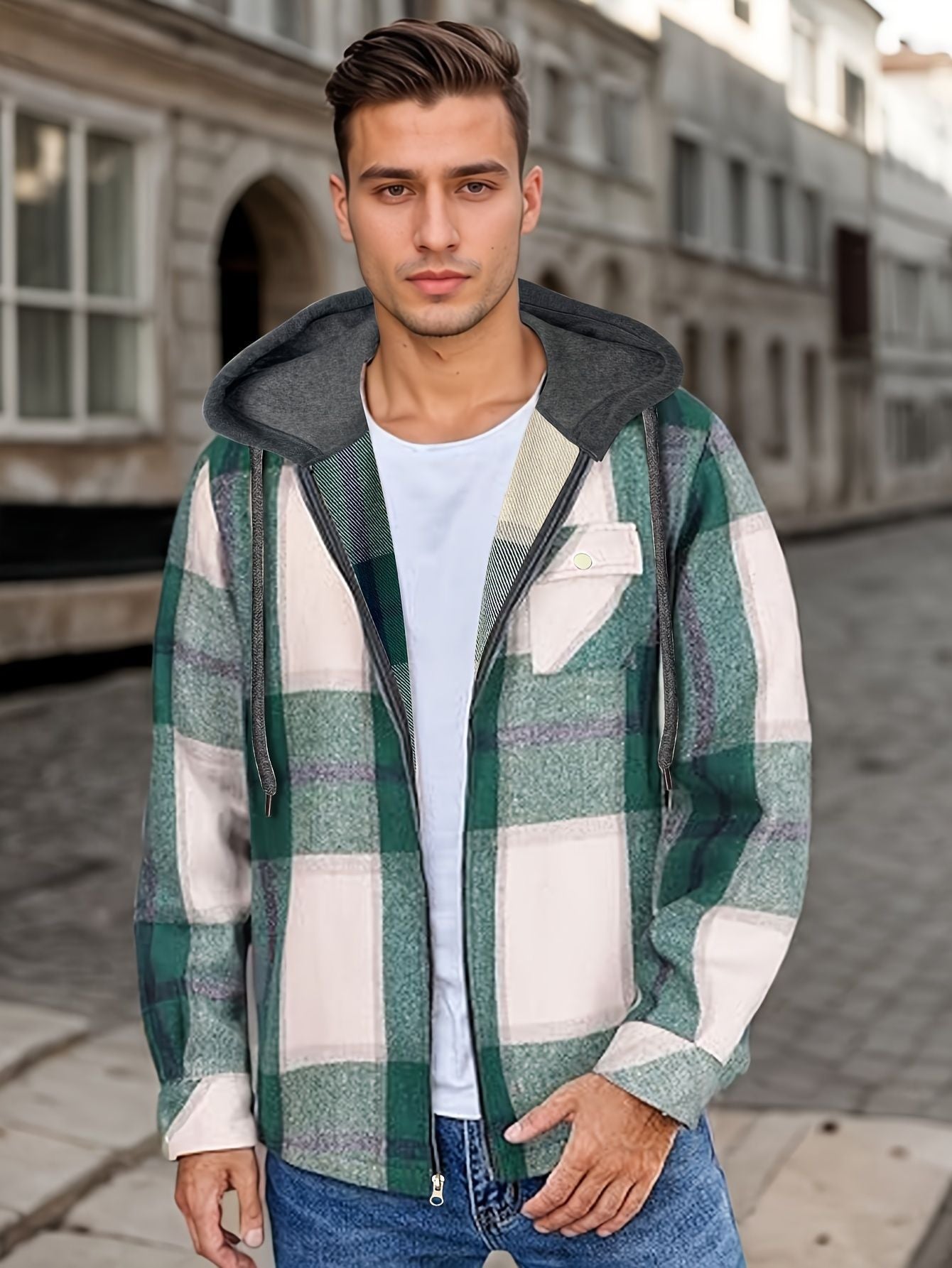 Men's Flannel Hooded Zip Jacket