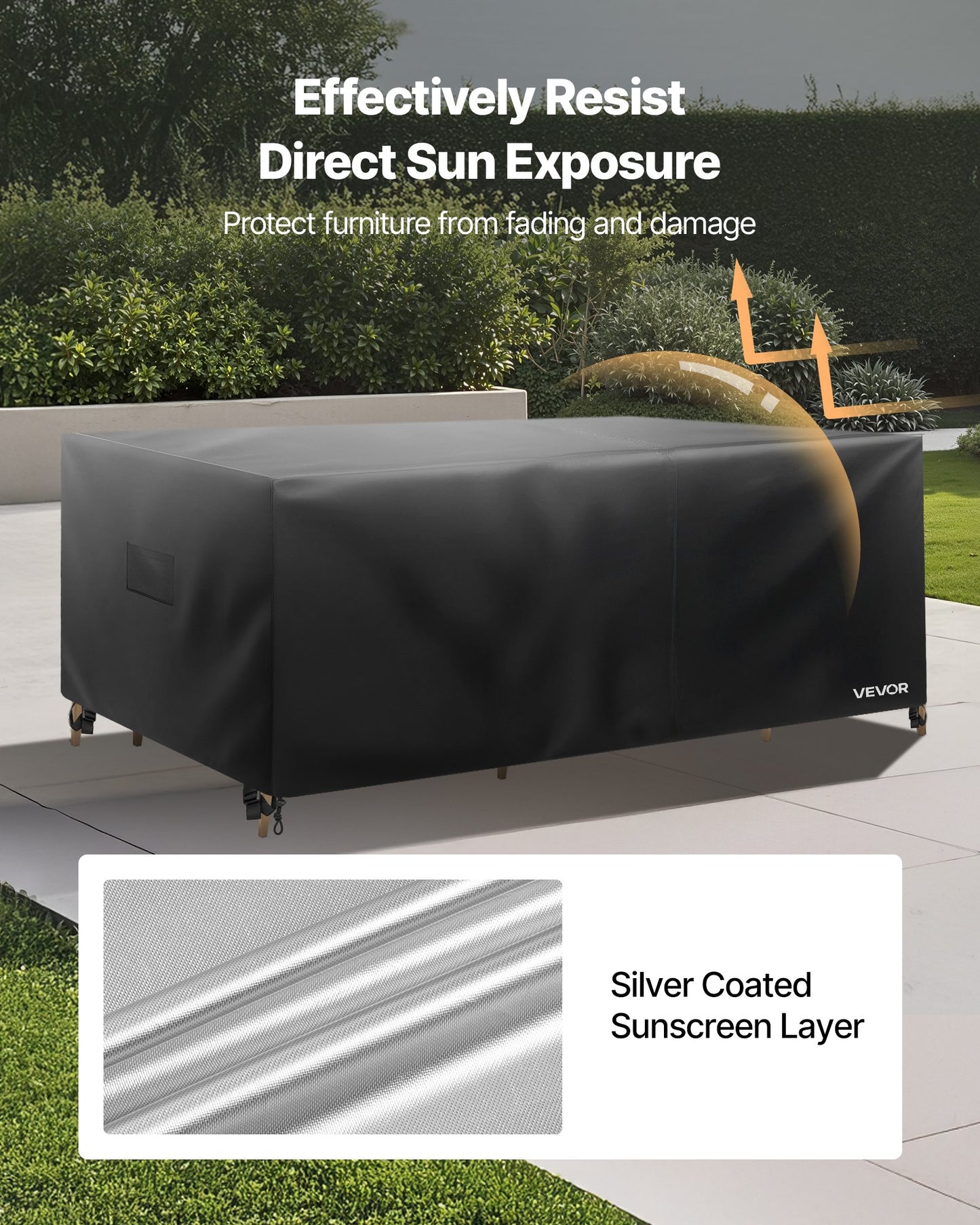 Patio Furniture Cover, 420D Heavy Duty Waterproof Outdoor Dining Table And Chairs Cover, Large Rectangular Patio Table Covers With Air Vent For All Weather, 74L X 47W X 28H Inch, Black