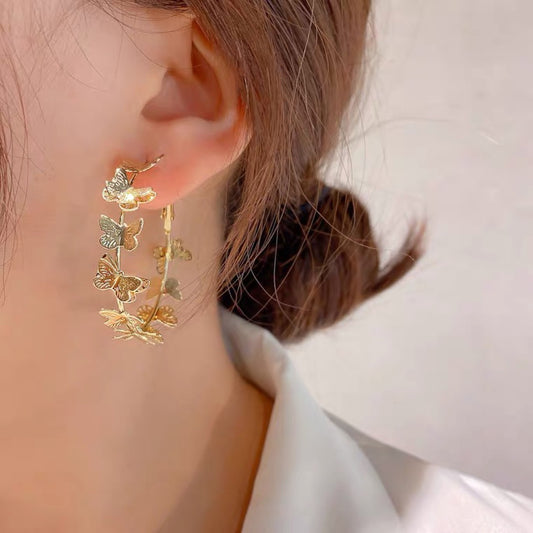 C Earrings Solid Gold Butterfly Earrings