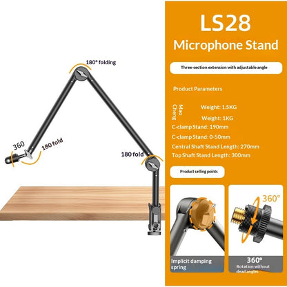 Microphone Boom Arm Stand For Live Streaming And Singing, With Universal Swivel And Foldable Design