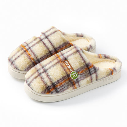 Women's Plaid Plush Cotton Shoes — Warm Non-slip Home Slippers