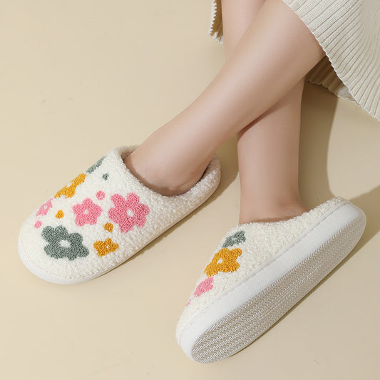 Colourful Floral Cotton Slippers — Warm Indoor House Shoes