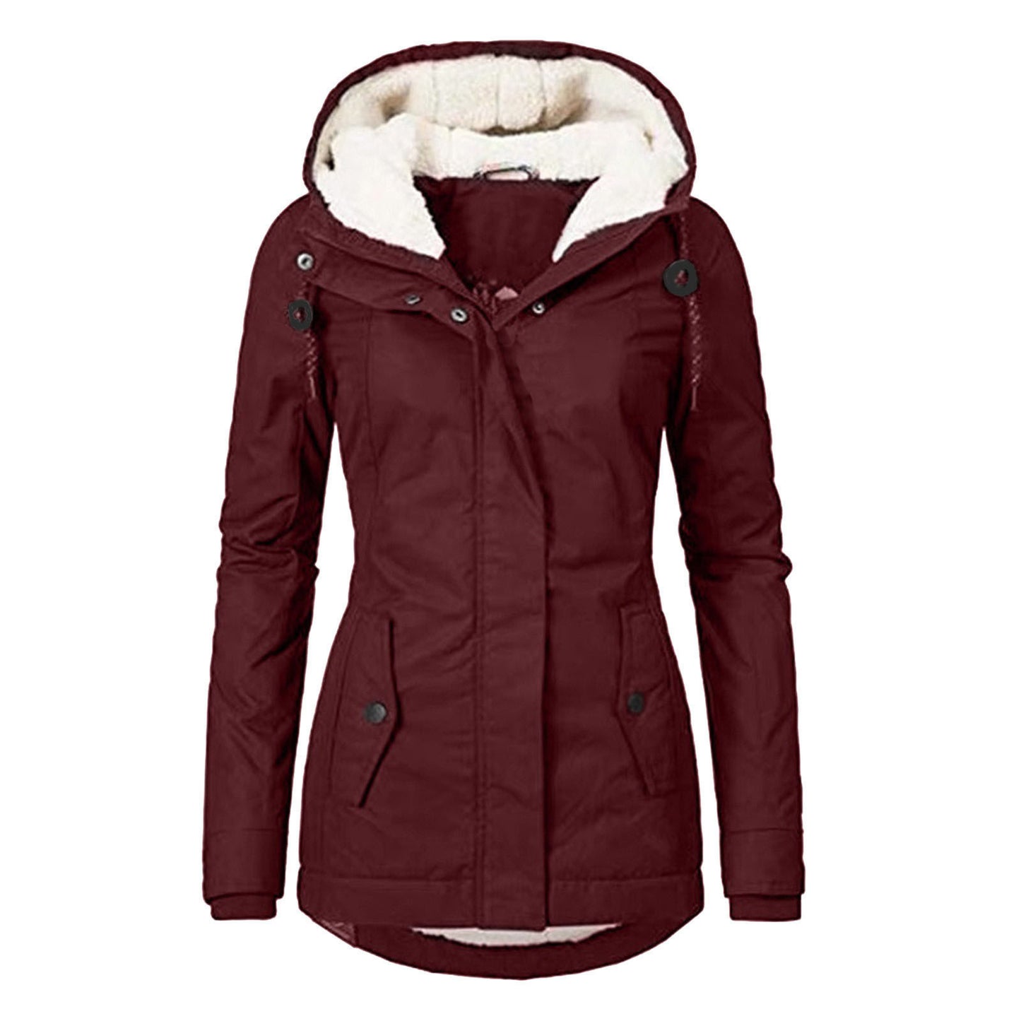 Women's Winter Hooded Fleece Jacket — Zip-up with Pockets