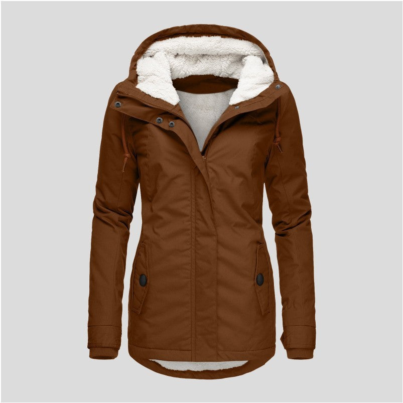 Women's Winter Hooded Fleece Jacket — Zip-up with Pockets