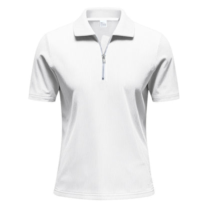 Mens Loose Corduroy Half-Zip Polo Short-Sleeve T-Shirt