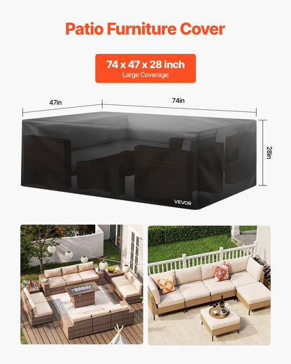 Patio Furniture Cover, 420D Heavy Duty Waterproof Outdoor Dining Table And Chairs Cover, Large Rectangular Patio Table Covers With Air Vent For All Weather, 74L X 47W X 28H Inch, Black