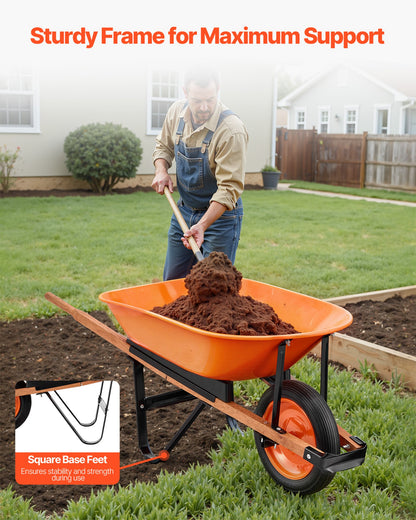 Wheelbarrow Cart, 5 Cu. Ft. Load & 330 Lbs Capacity, One Wheel Garden Dump Cart, Garden Wagon With Metal Handle &  16" Wide Track Wheels, Easy Loading Utility Yard Cart & Wagons For Lawn Farm