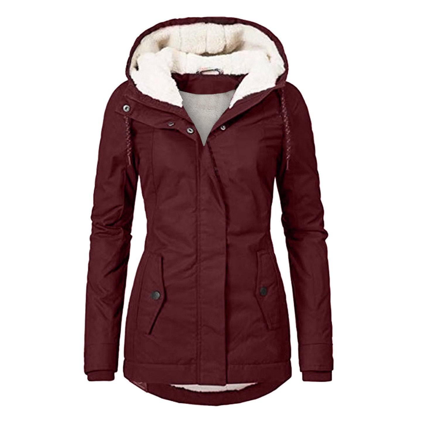 Women's Winter Hooded Fleece Jacket — Zip-up with Pockets