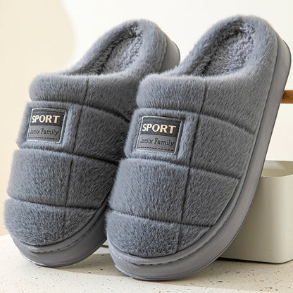 Men's Plaid Cotton Slippers — Thick-soled Non-slip Couple House Shoes