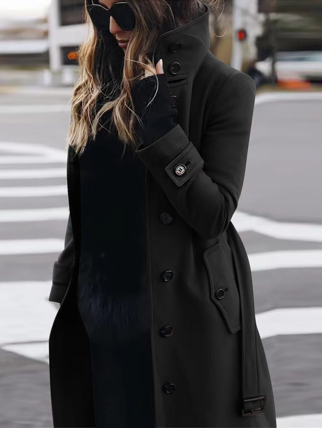 Women's Slim Fit Stand Collar Woolen Cardigan Coat