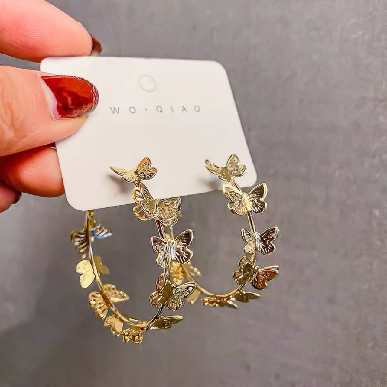 C Earrings Solid Gold Butterfly Earrings