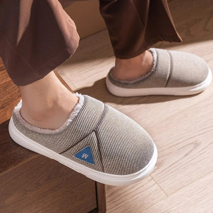 Solid Striped Fleece Slippers — Warm Couple House Shoes