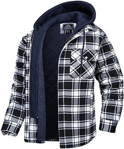 Men's Plaid Hooded Padded Coat — Thick Winter Jacket