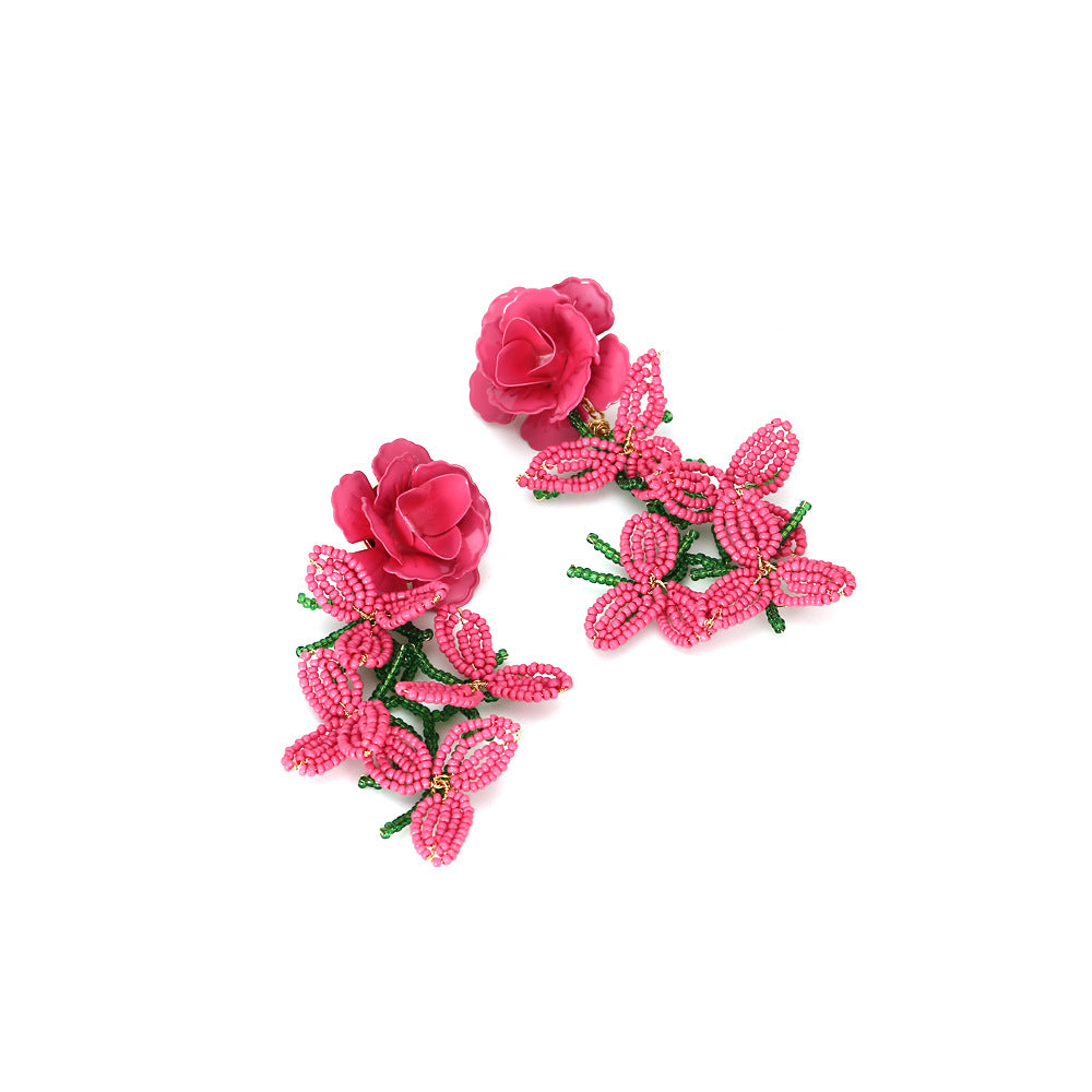 Exaggerated Painted Flower Earrings Female Earrings