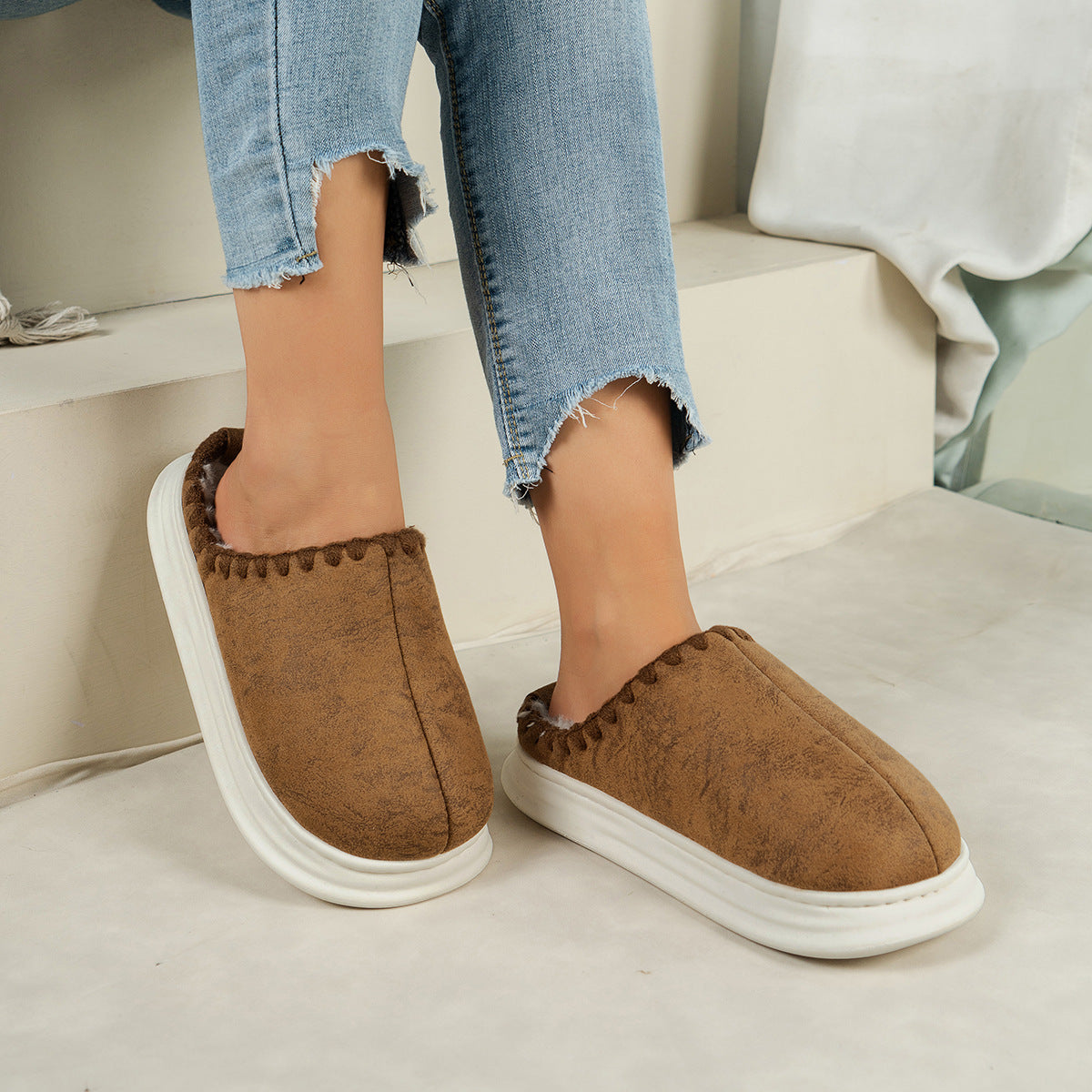 Winter Plush Cotton Slippers — Sewing-side Design for Couples