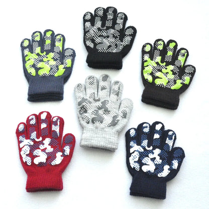 New Camouflage Anti Slip 3-6Y Children Winter Knitted Warm Gloves For Boys Girls Student Mittens Outdoor Cycling Skiing Gloves