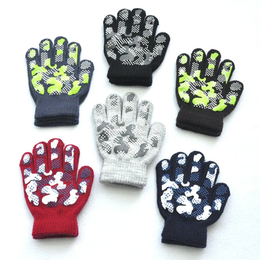 New Camouflage Anti Slip 3-6Y Children Winter Knitted Warm Gloves For Boys Girls Student Mittens Outdoor Cycling Skiing Gloves