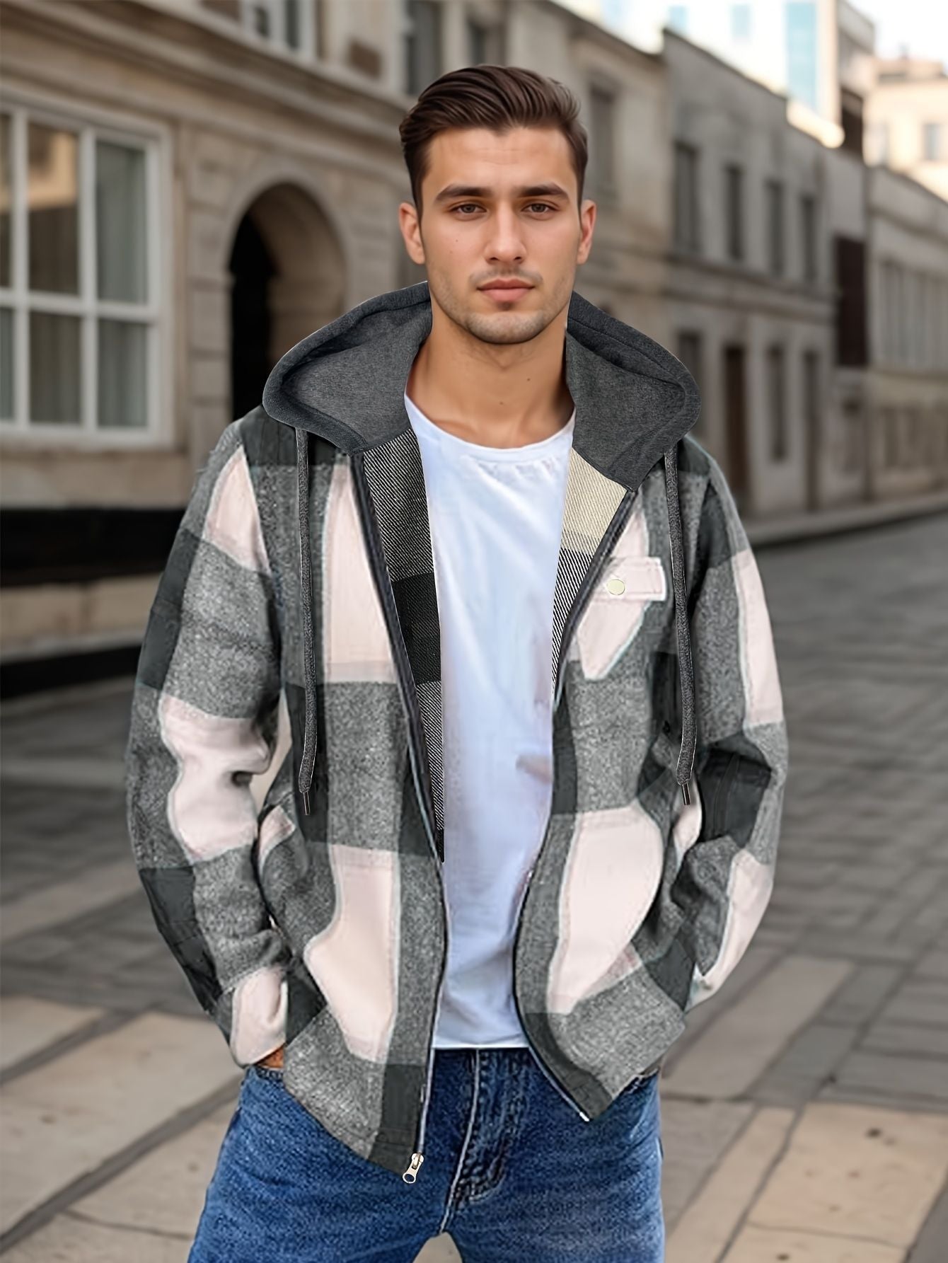 Men's Flannel Hooded Zip Jacket