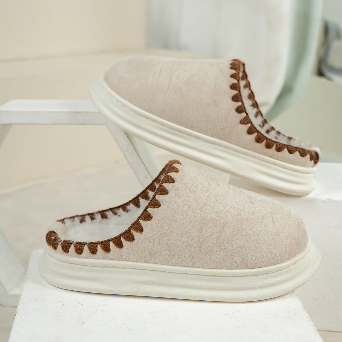 Winter Plush Cotton Slippers — Sewing-side Design for Couples