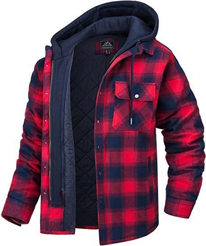 Men's Plaid Hooded Padded Coat — Thick Winter Jacket