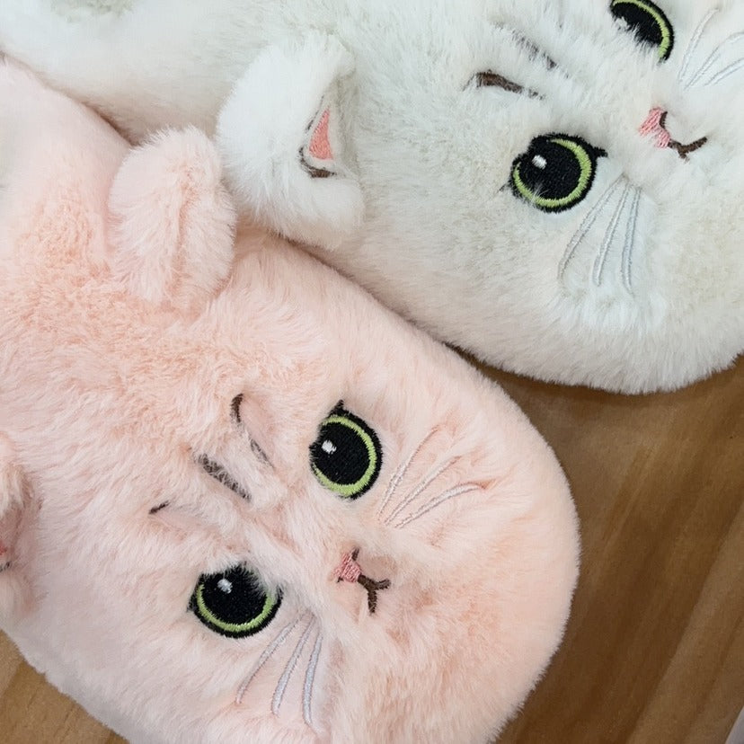 Cute Cat Plush Slippers — Non-slip Couple House Shoes